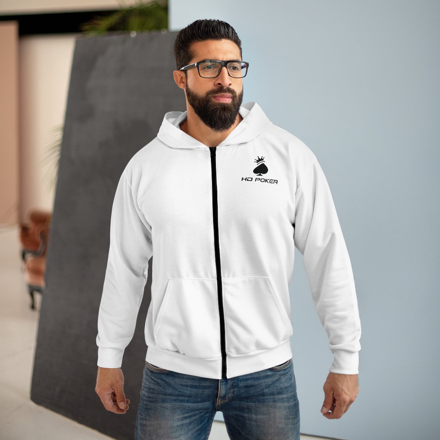 HD Poker Unisex Zip Hoodie (AOP)